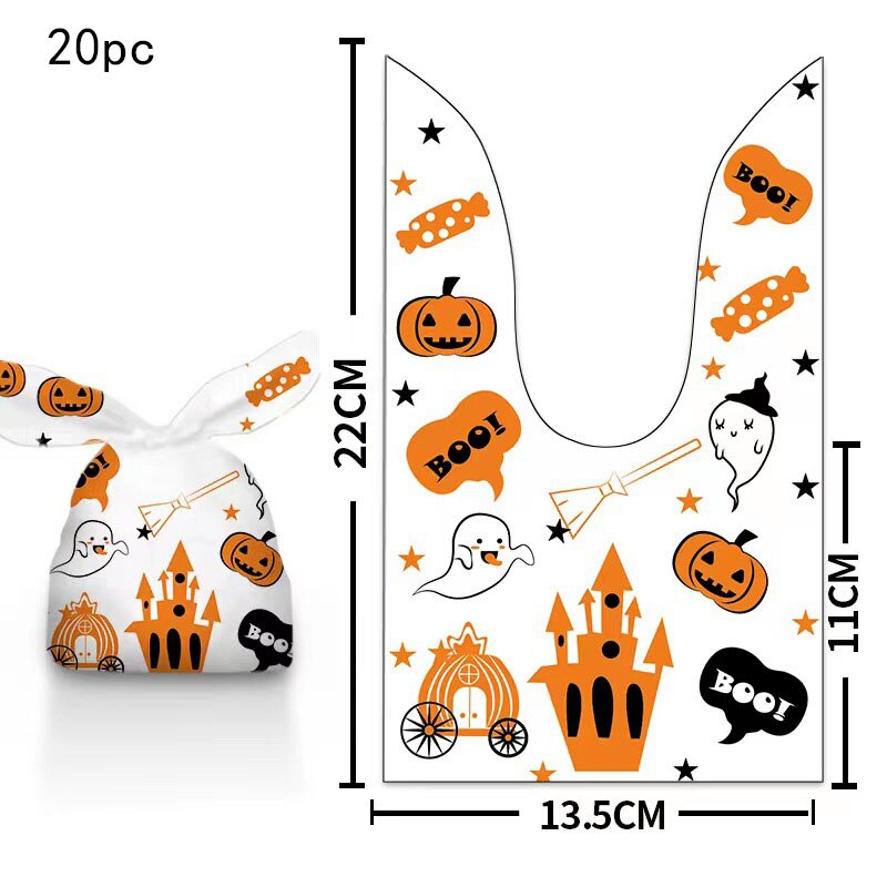 20pcs Halloween Gift Package Bag Pumkin Ghost Bat Witch Rabbit Ear Candy Snacks Bag Trick Or Treat Happy Halloween Day Candy Bag