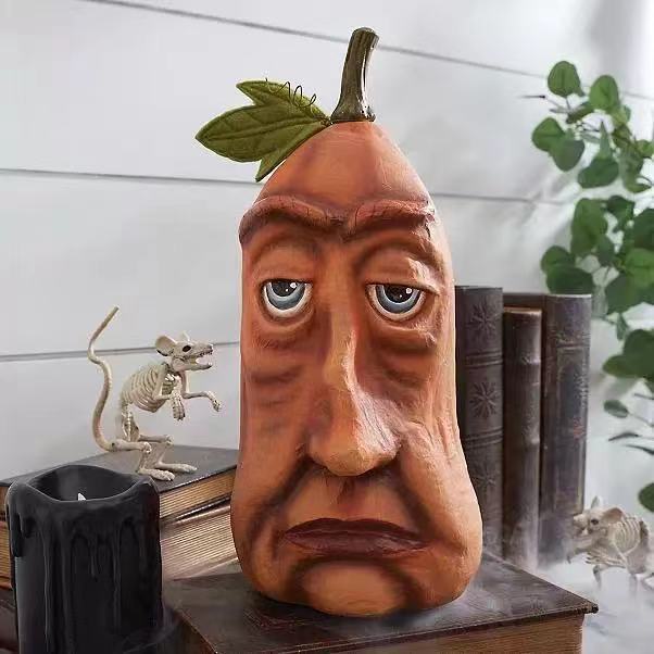 Halloween Decor Weird Human Face Resin Pumpkin Tabletop Ornament Funny Man Face Pumpkin Trick Or Treat Halloween Party Supplies