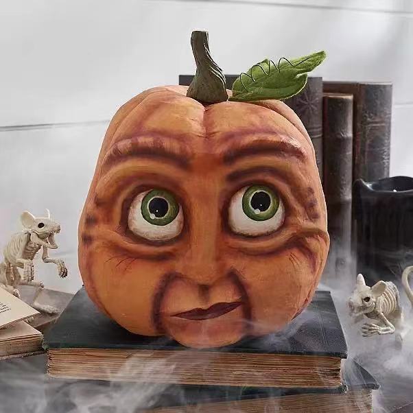 Halloween Decor Weird Human Face Resin Pumpkin Tabletop Ornament Funny Man Face Pumpkin Trick Or Treat Halloween Party Supplies