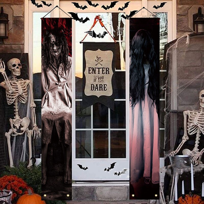 Halloween Door Curtain Ghost Festival Trick Or Treat Couplet Porch Sign Halloween Door Wall Hanging Pendants Decoration For Home