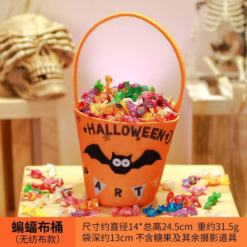 Halloween Party Handheld Non-woven Candy Bucket Bat Spider Pumpkin Witch Gift Bag Trick Or Treat Halloween Candy Packaging Bags