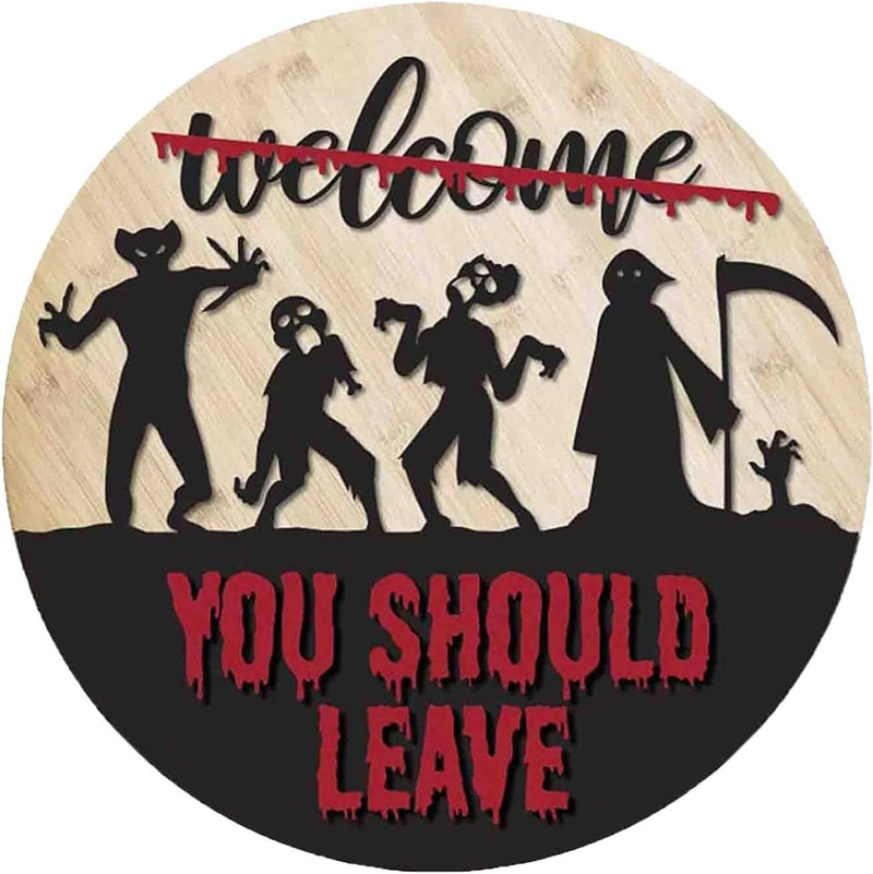 Horror Welcome Sign Wooden Halloween Wreath Ghost Festival Door Wall Sign Happy Halloween Day Party Decor For Home 2023