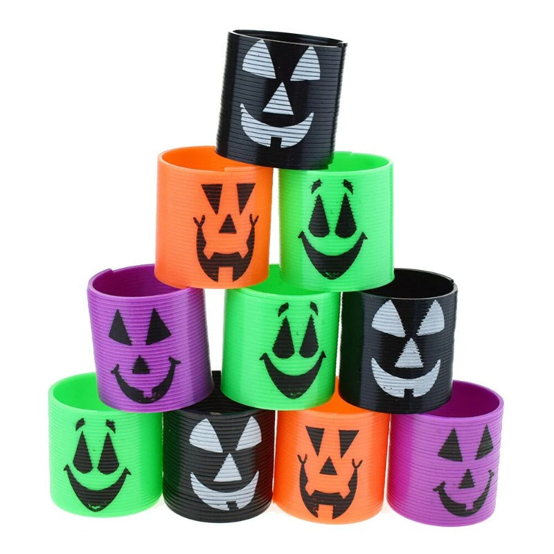 4pcs Halloween Rainbow Ring Plastic Spring Ring Funny Children's Ghost Festival Toys Trick Or Treat Happy Halloween Party Gift