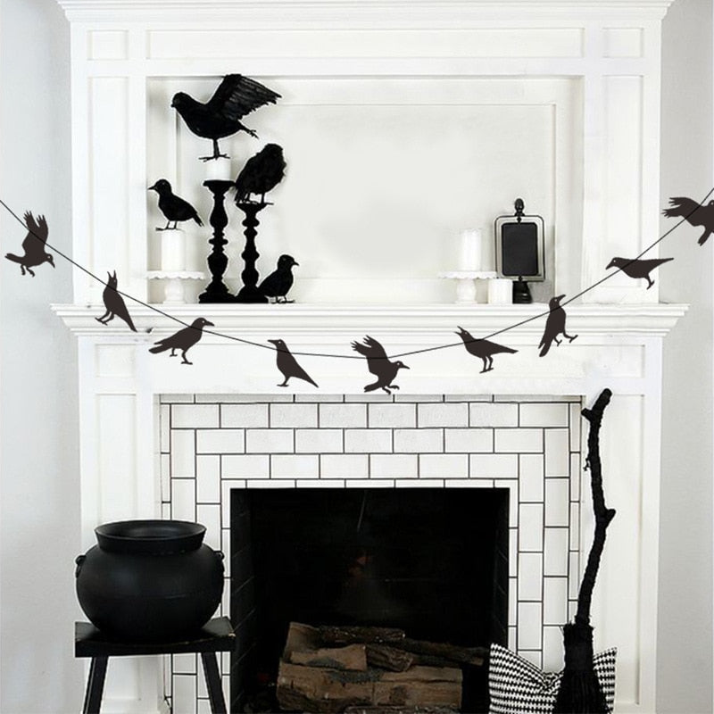 Halloween Black Flying Bird Crow Banner Horror Ghost Festival Party Garlands Happy Halloween Day Party Decor For Home 2023