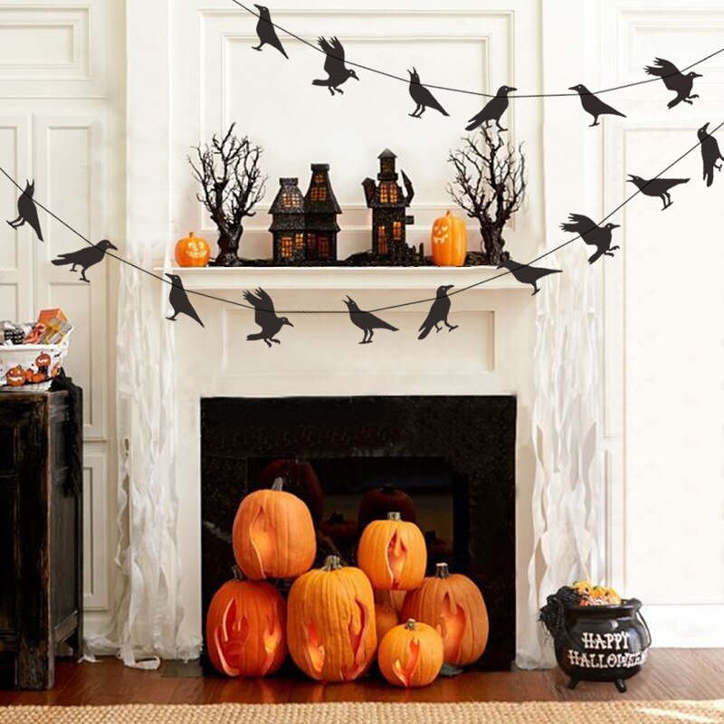Halloween Black Flying Bird Crow Banner Horror Ghost Festival Party Garlands Happy Halloween Day Party Decor For Home 2023