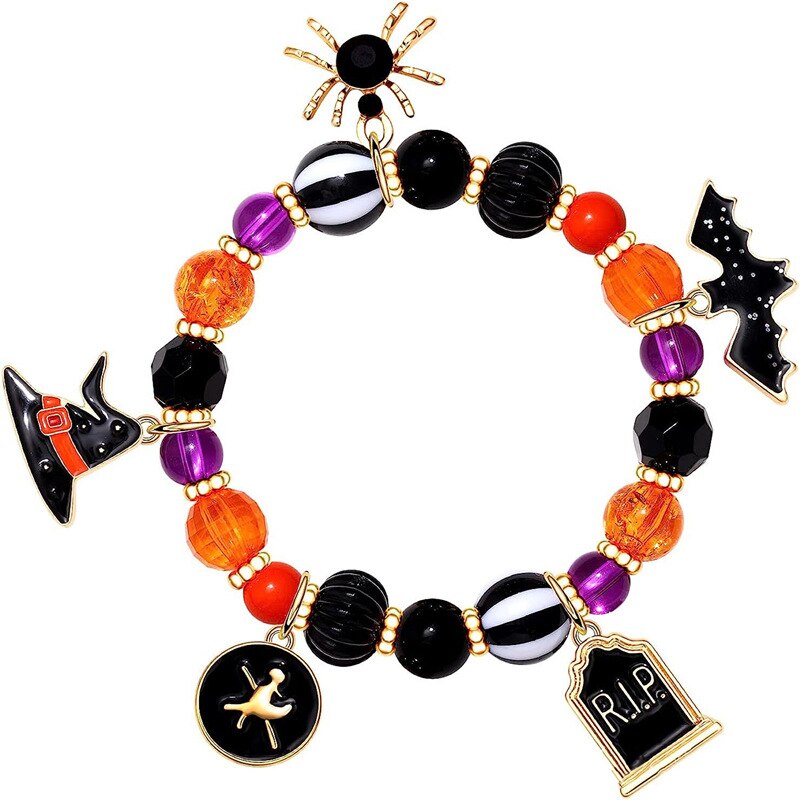 Halloween Elastic Beaded Bracelet Gothic Girl Gift Ghost Pumpkin Spider Handdress Girl Trick Or Treat Ghost Festival Party Gifts