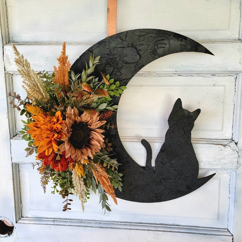 Halloween Moon Cat Flower Wreath Door Pendants Ghost Festival Dead Branch Cat Vine Garlands Happy Halloween Day Decor For Home