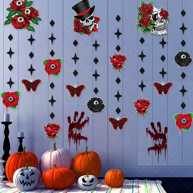 New Halloween Decoration Skeleton Flower Hanging Pendants Ghost Festival Eyeball Flower Butterfly Garland Happy Halloween Party